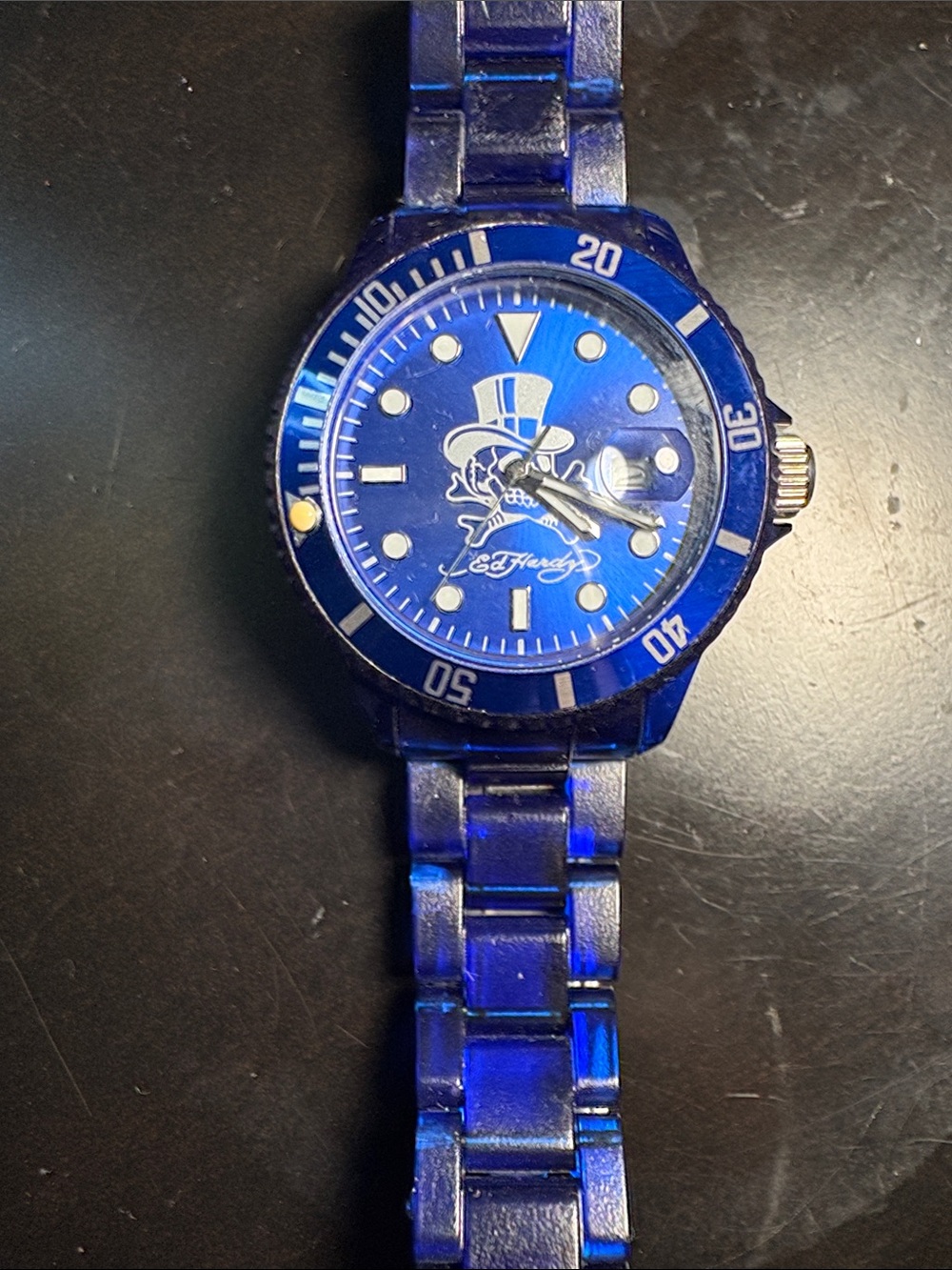 Ed Hardy Unisex Blue acrylic  Link Watch with Logo Dial